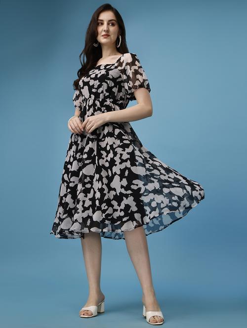 women abstract printed fit & flare dress - 21223675 - Standard Image - 0