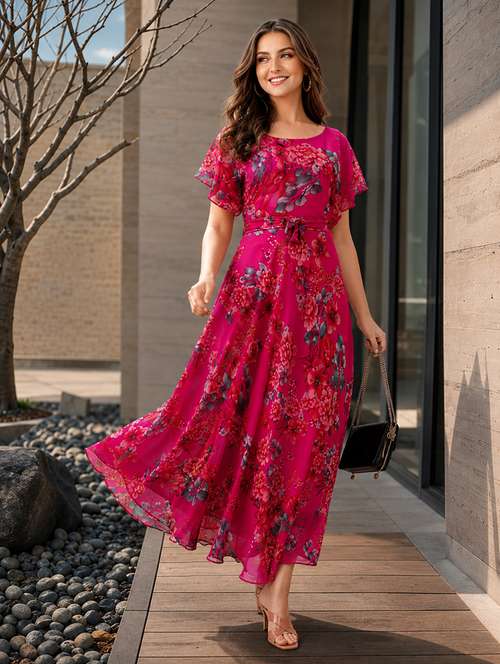 satin maxi dress india Multicoloured Satin Maxi Dress Inddus.in