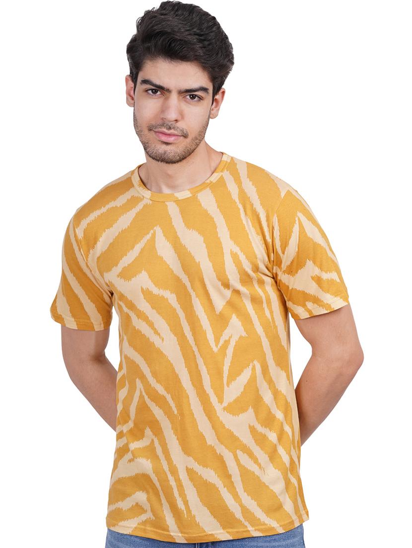 yellow cotton blend all over print tshirt