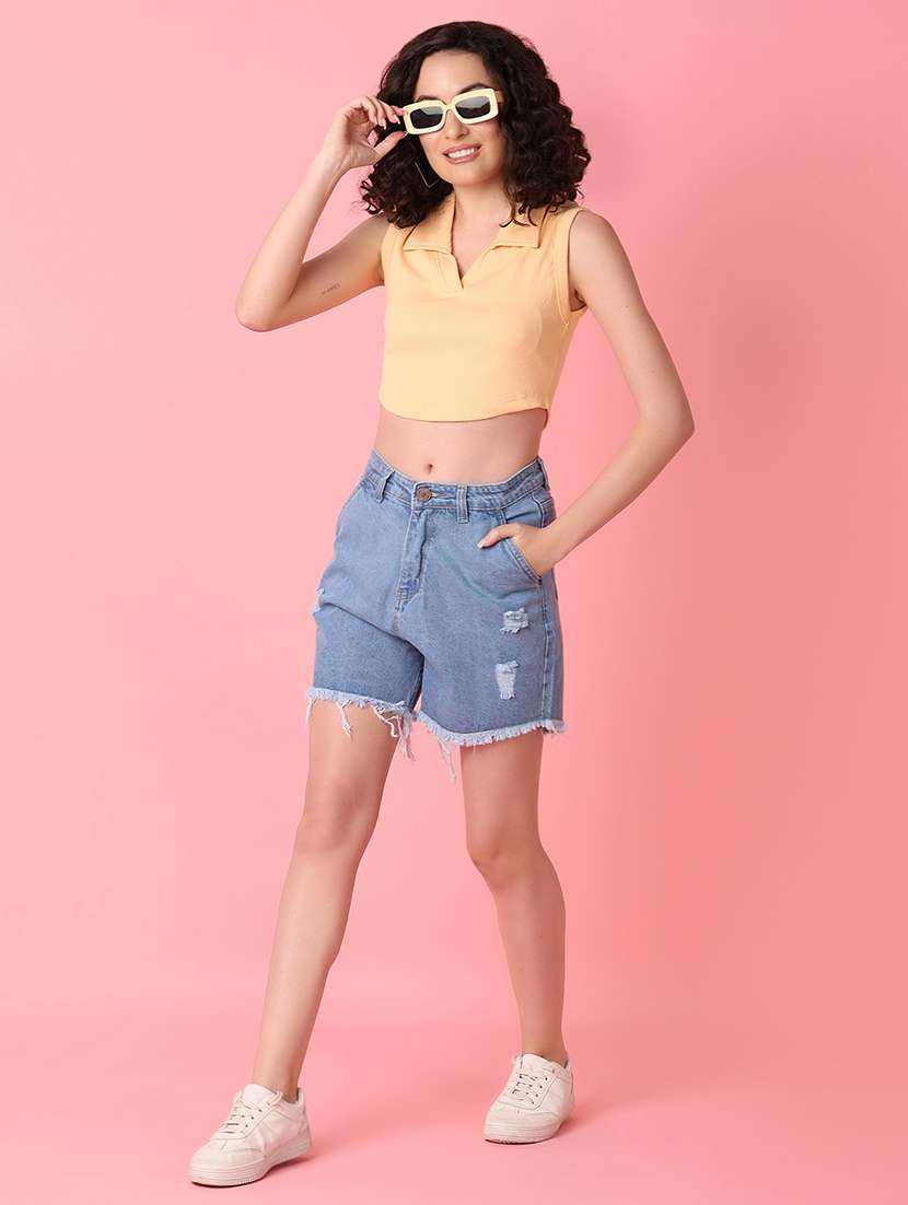 blue distress denim short - 21224430 -  Standard Image - 4