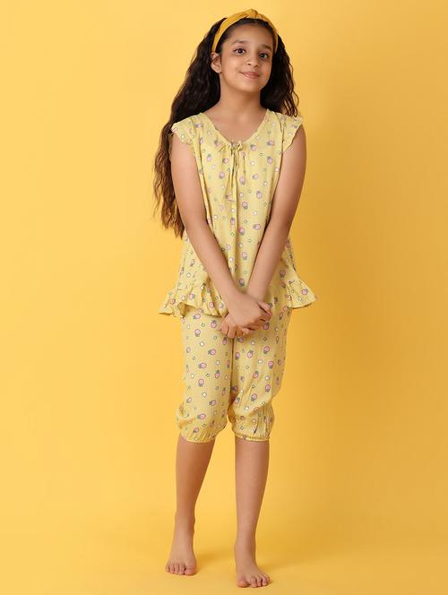 girls yellow cotton capri set - 21224479 - Standard Image - 0