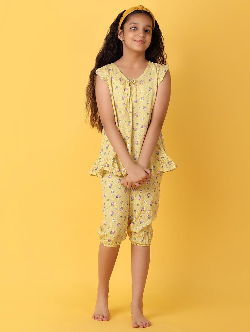 girls yellow cotton capri set 