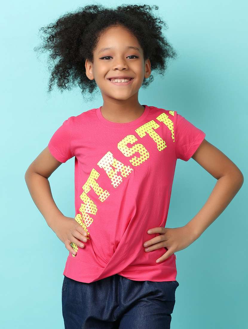 girls fuchsia pink cotton regular tee