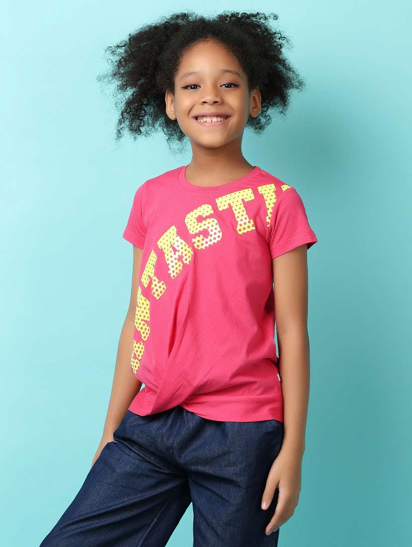 girls fuchsia pink cotton regular tee - 21224488 -  Standard Image - 1