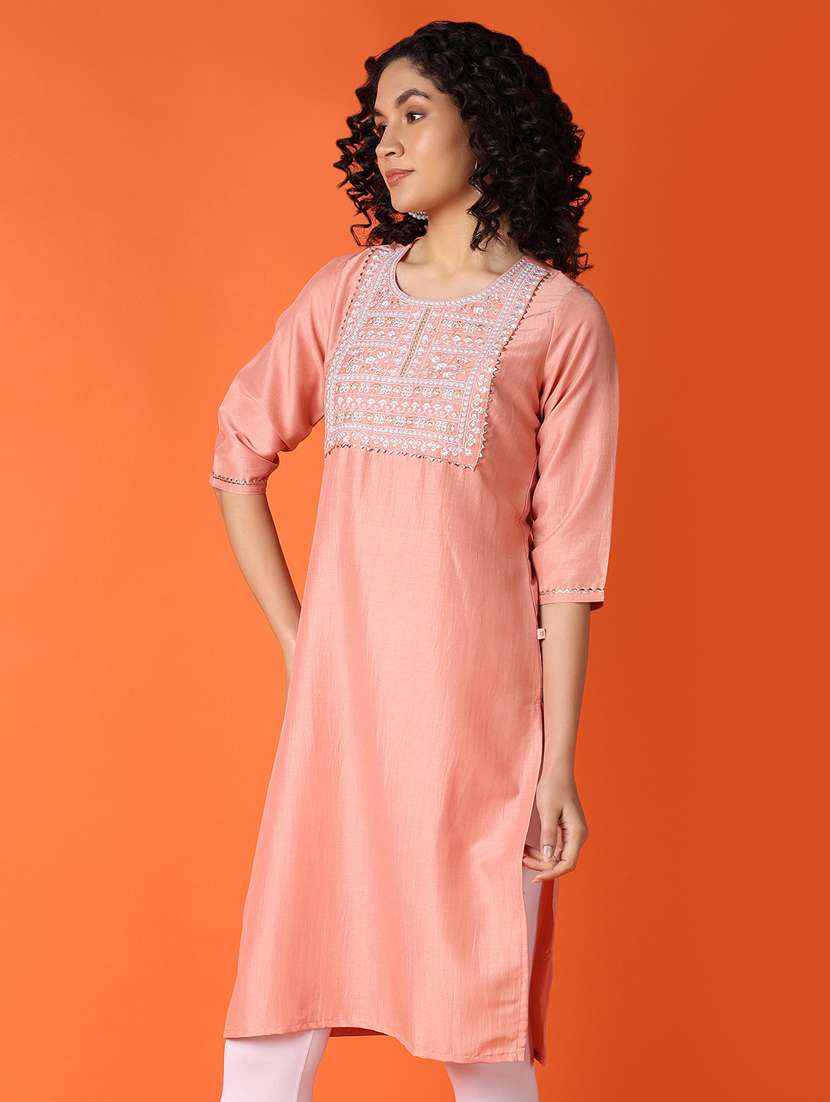 women three quarter sleeve straight kurta - 21224505 -  Standard Image - 1