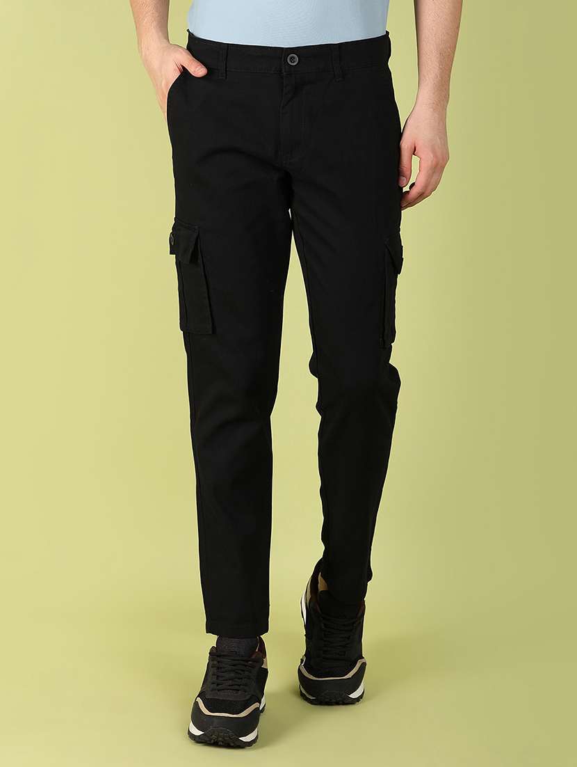 men mid rise solid cargo trouser