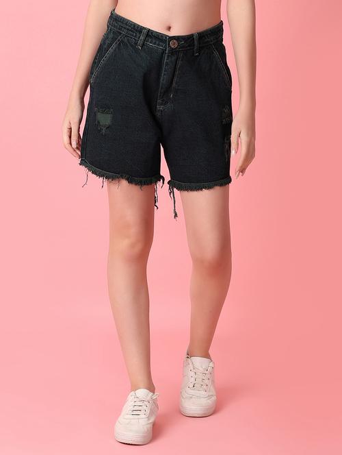 women black distress denim short - 21224689 - Standard Image - 0