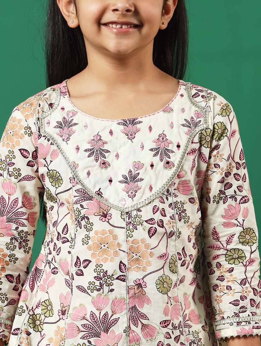 white cotton printed kurta & sharara set - 21224775 -  Standard Image - 4