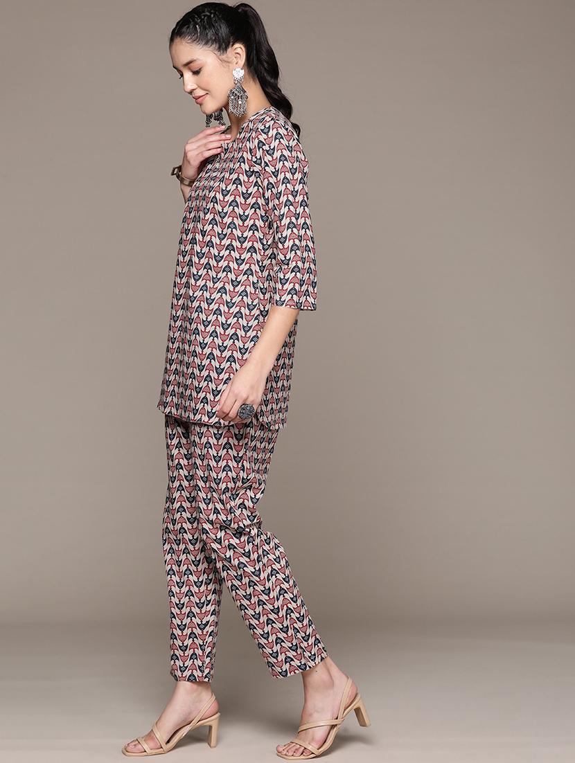 women three quarter sleeve printed co-ord set - 21224780 - Standard Image - 1