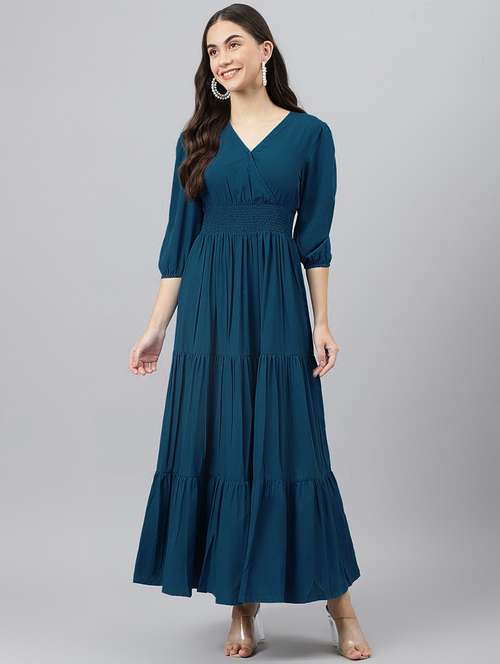 women teal solids tiered dress - 21224792 -  Standard Image - 0