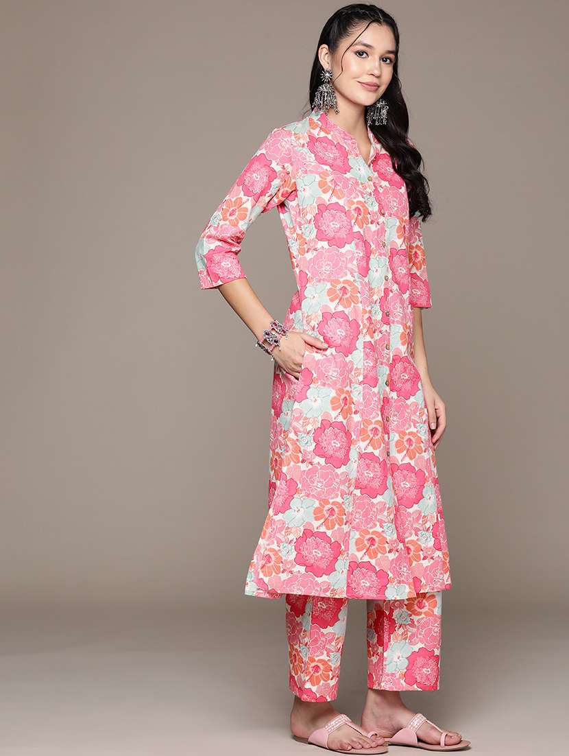 pink cotton kurta palazzo set - 21225077 - Standard Image - 1