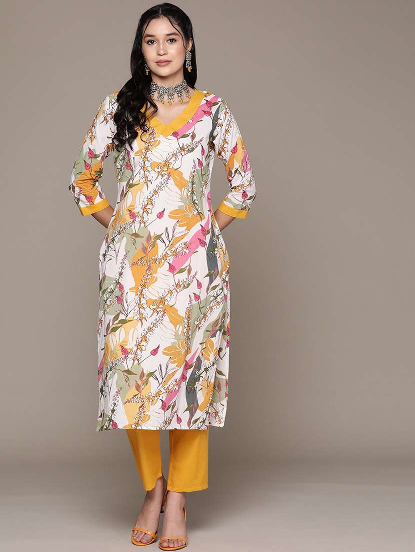 women white printed kurta pant set - 21225086 -  Standard Image - 1