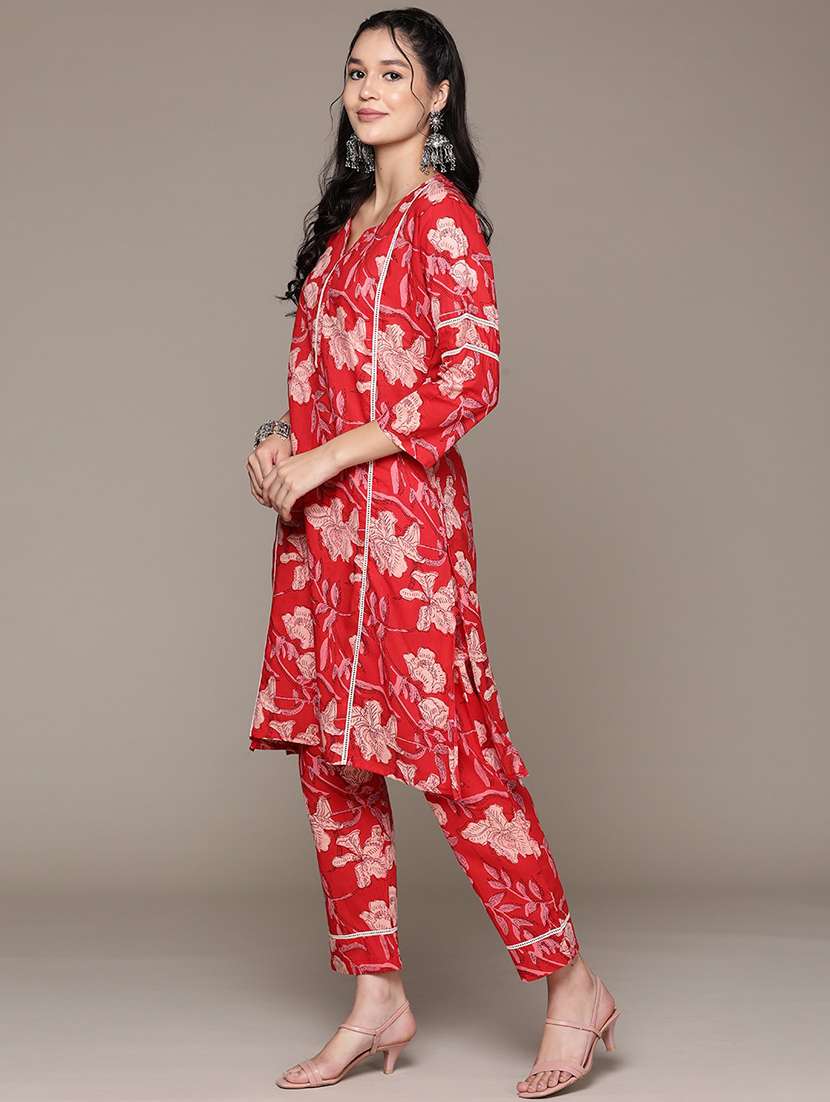 red kurta palazzo set  - 21225104 -  Standard Image - 1