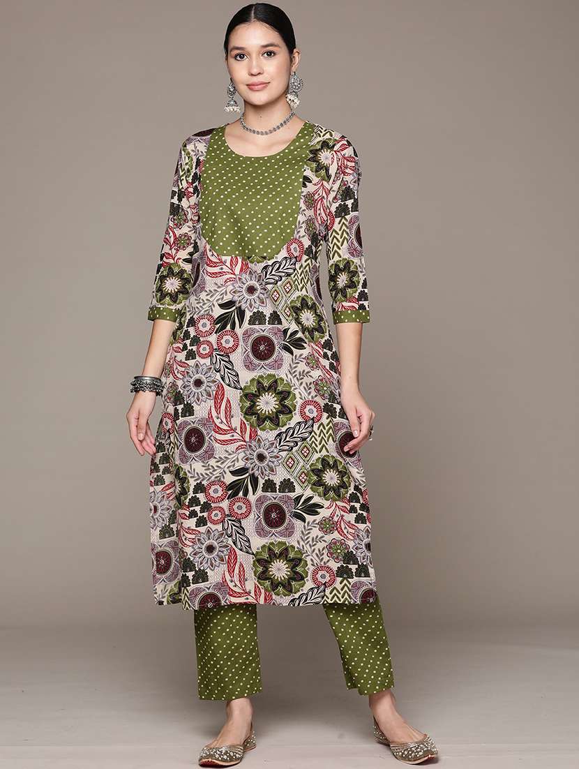 green kurta palazzo set - 21225105 - Standard Image - 1