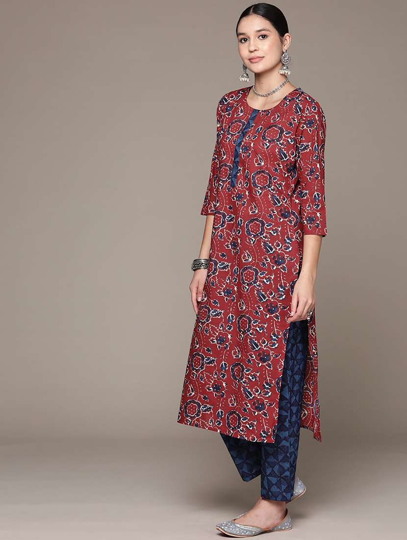 women three quarter sleeve kurta pant with dupatta set - 21225108 -  Standard Image - 1