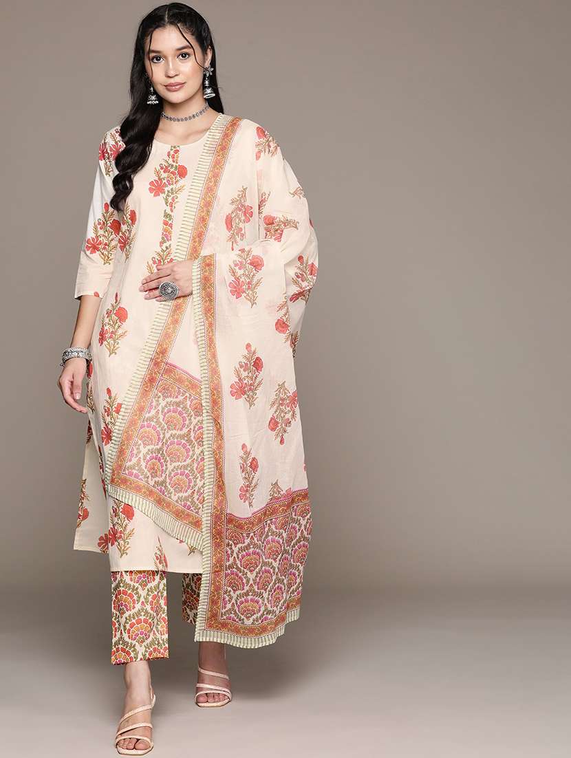 women three quarter sleeve kurta pant with dupatta set - 21225109 -  Standard Image - 1