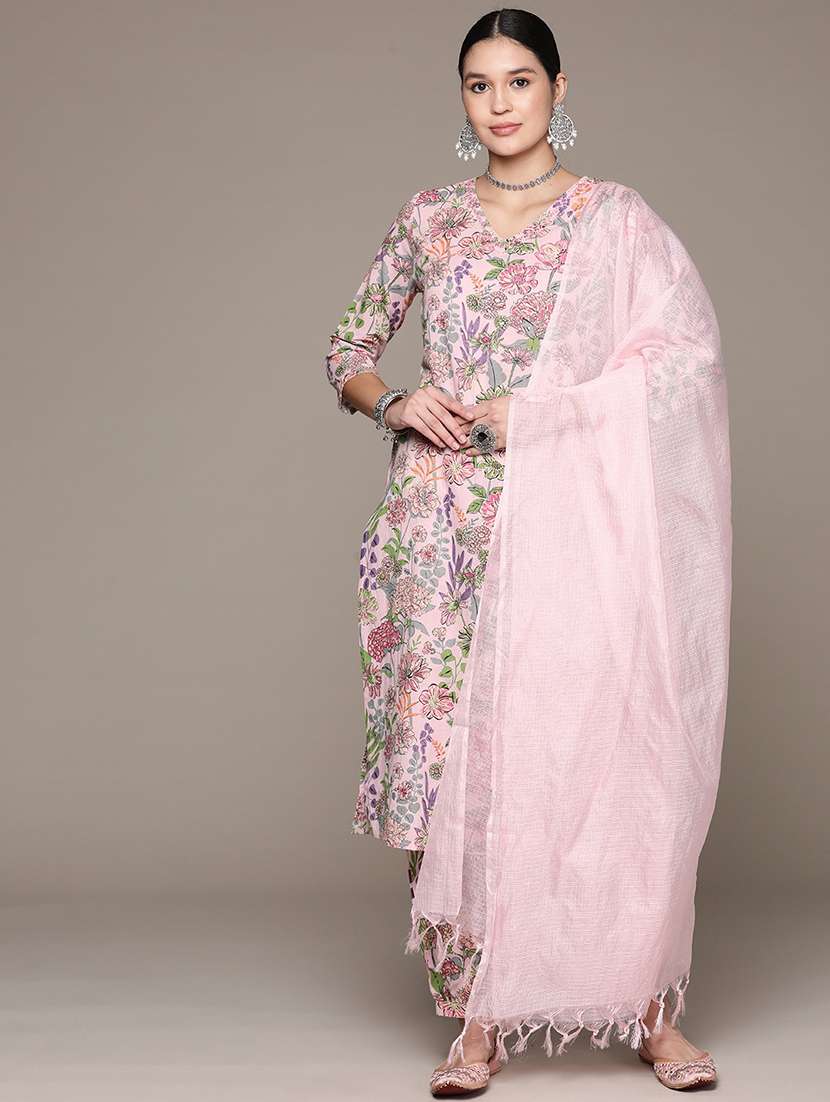 women three quarter sleeve kurta salwar with dupatta set