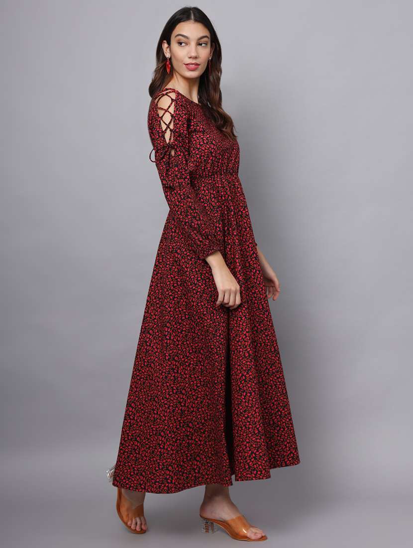 women printed riund neck fit & flare dress - 21225153 - Standard Image - 1