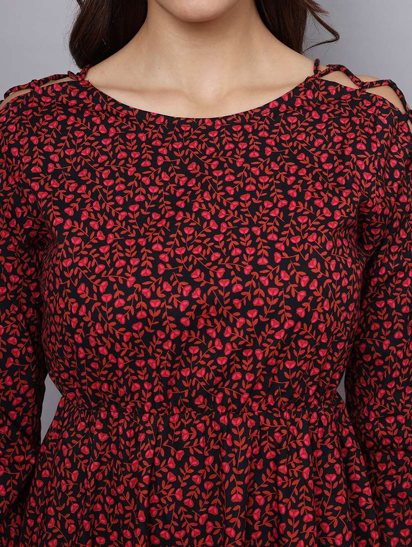 women printed riund neck fit & flare dress - 21225153 - Standard Image - 4