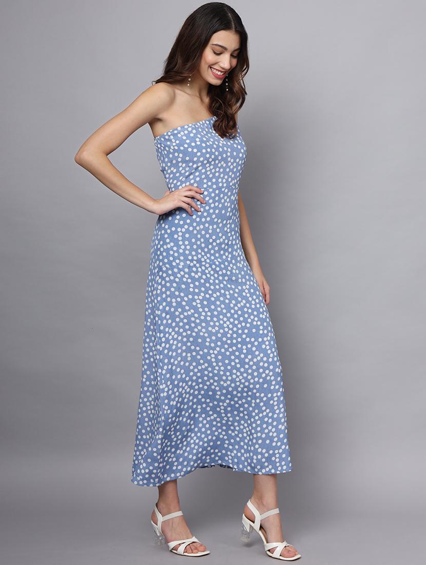 women polka doted single shoulder a-line dress - 21225154 - Standard Image - 1