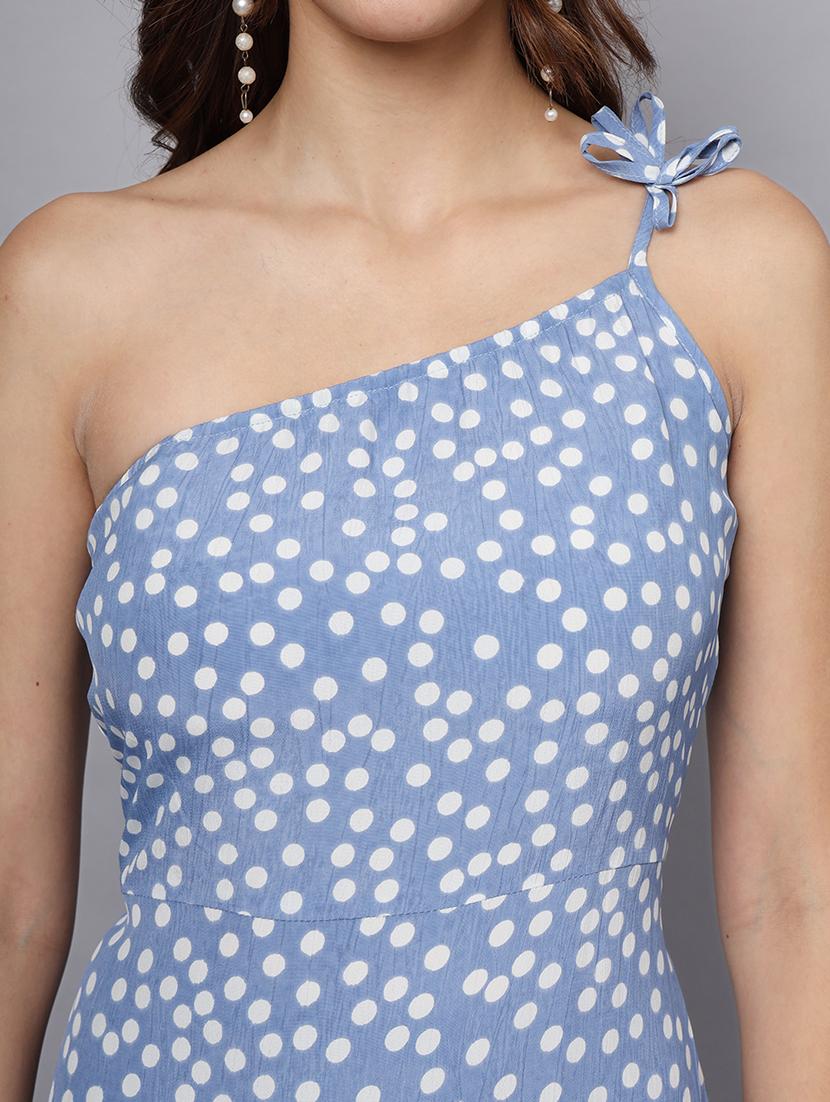 women polka doted single shoulder a-line dress - 21225154 - Standard Image - 4