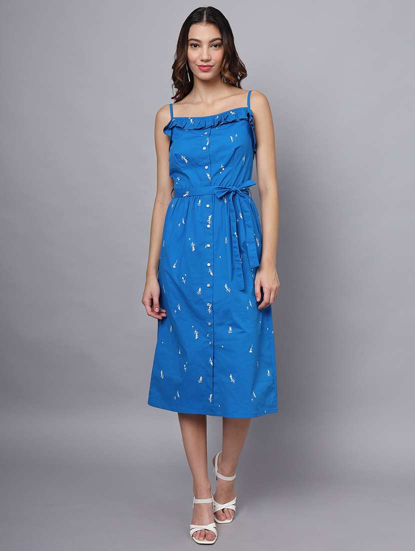 women printed shoulder strap a-line dress
