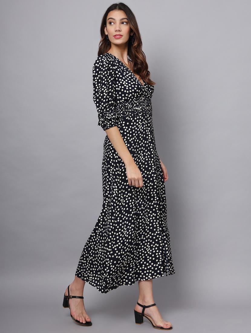 women polka doted puff sleeves a-line dress - 21225159 - Standard Image - 1