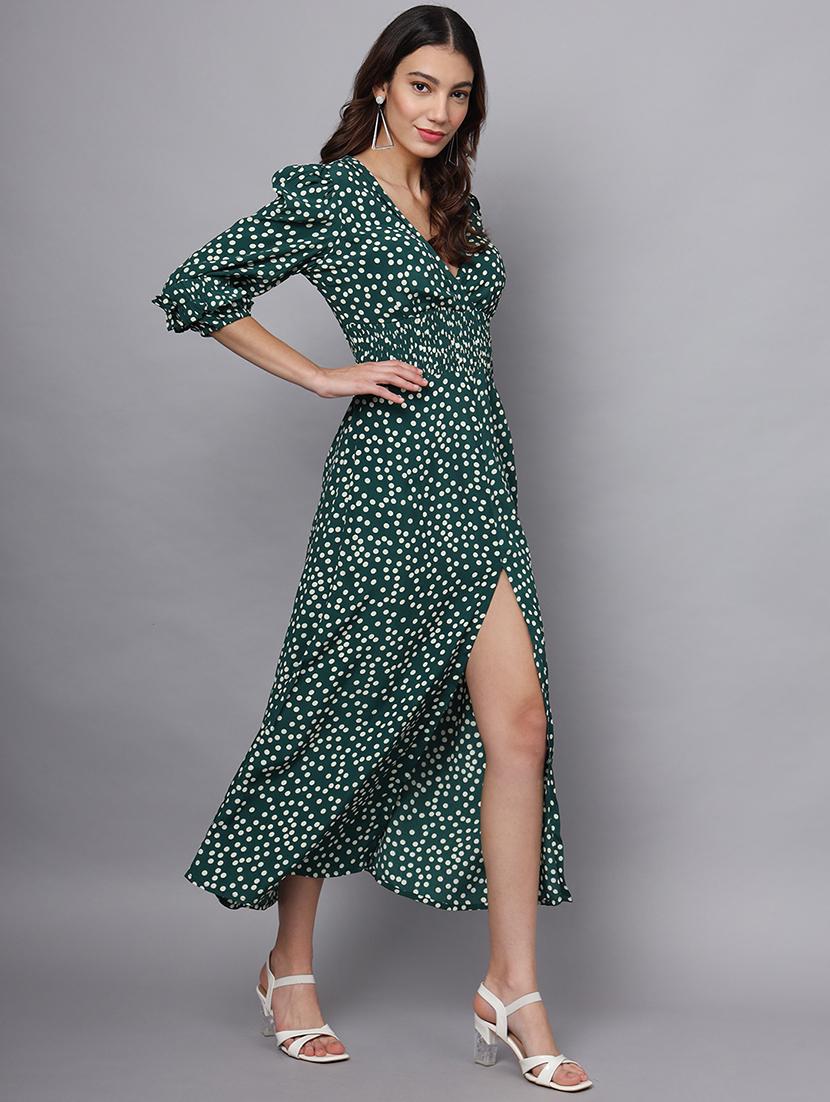 women polka doted puff sleeves a-line dress - 21225160 - Standard Image - 1