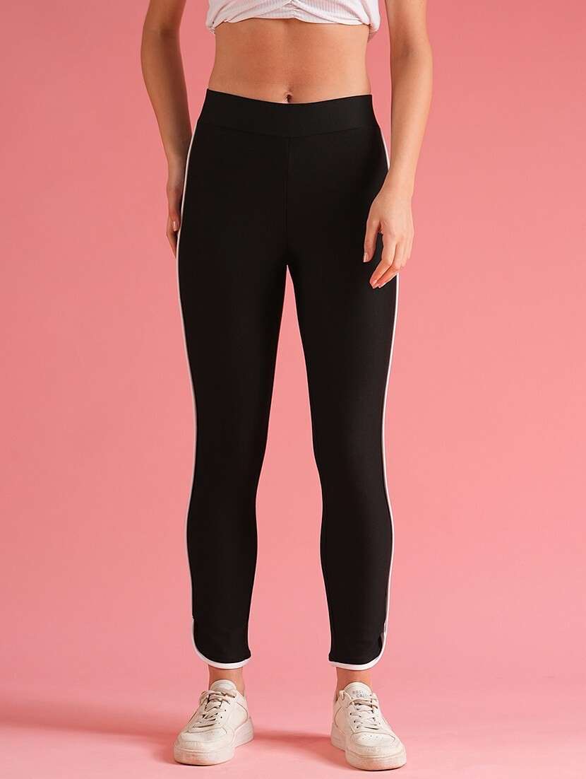 globus women black skinny fit high-rise sports treggings - 21225815 - Standard Image - 1