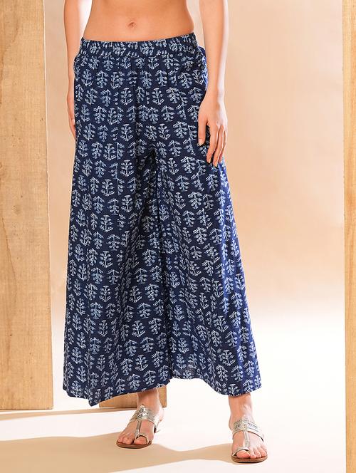globus women indigo allover printed flared panelled fusion palazzos - 21225816 - Standard Image - 0