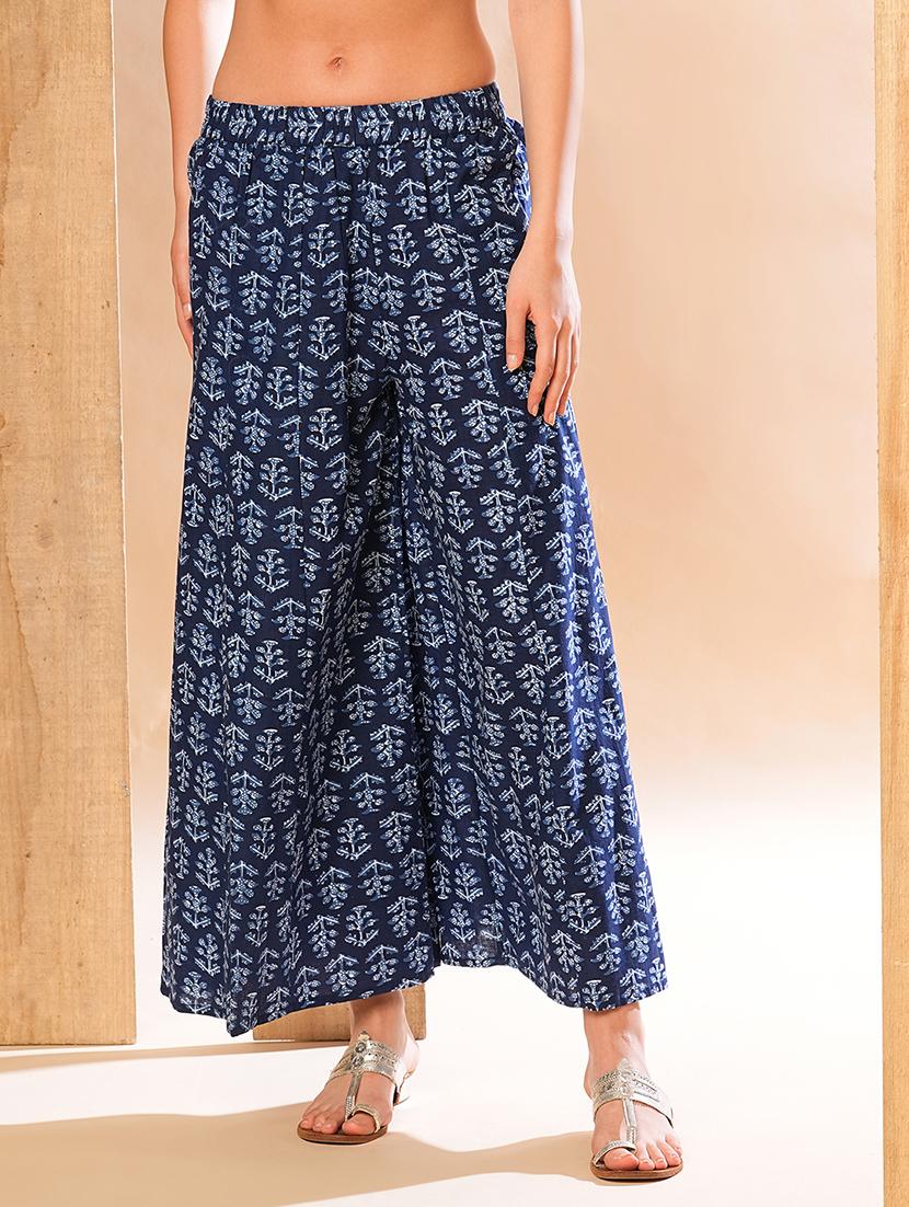 globus women indigo allover printed flared panelled fusion palazzos - 21225816 - Zoom Image - 0