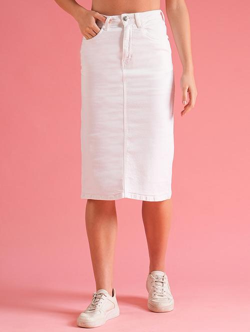 globus women white back slit denim pencil skirt - 21225821 -  Standard Image - 0
