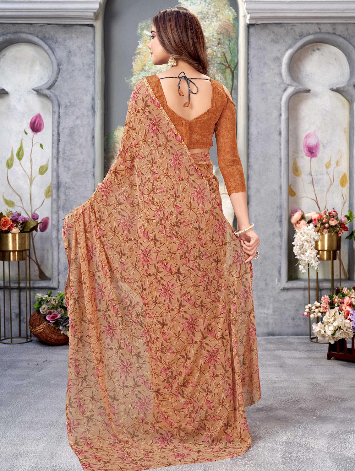 women brown floral printed saree with blouse - 21226103 -  Standard Image - 1