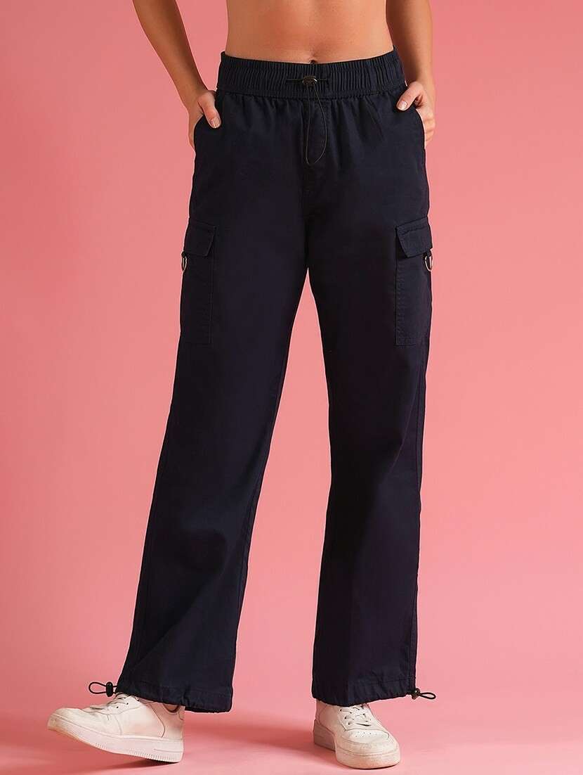 women solid high rise cargos trouser - 21226780 -  Standard Image - 1