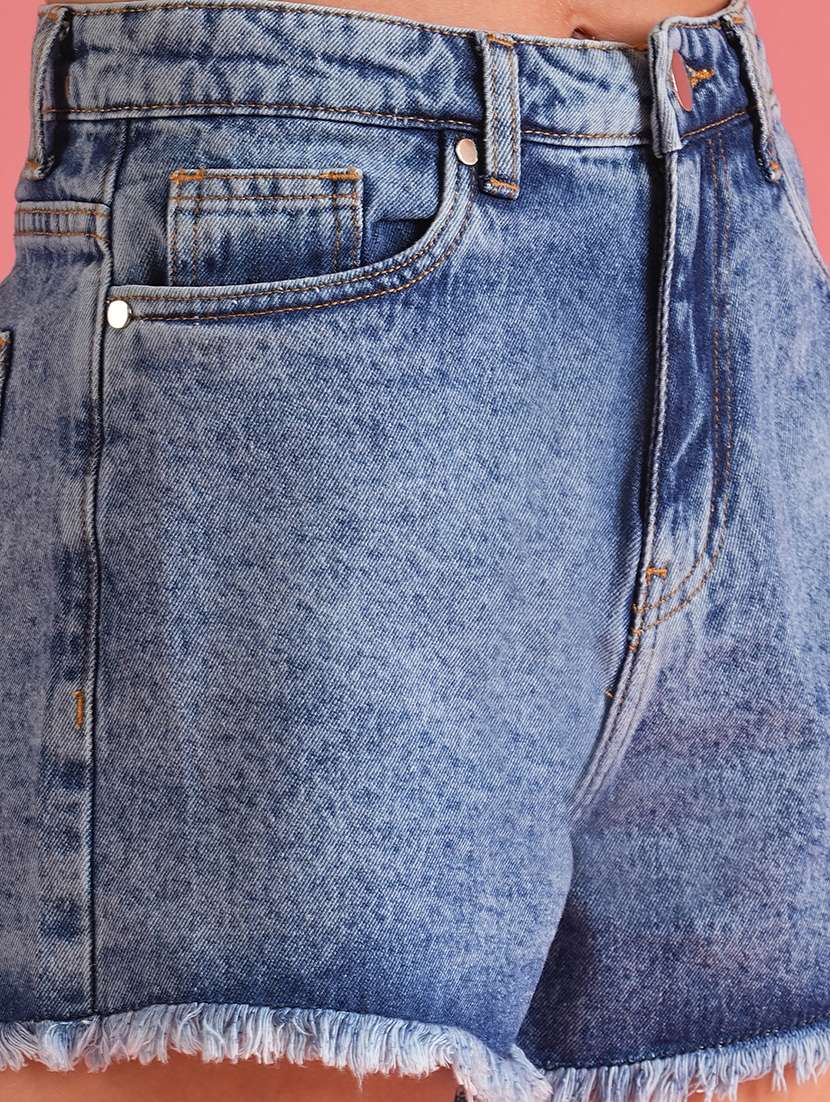 globus women med blue slim fit mid-rise denim short - 21226782 -  Standard Image - 4