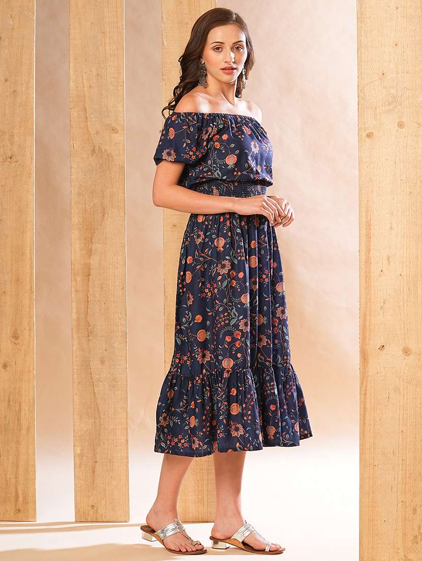 women blue florals printed fit & flare ethnic dress - 21226786 -  Standard Image - 1