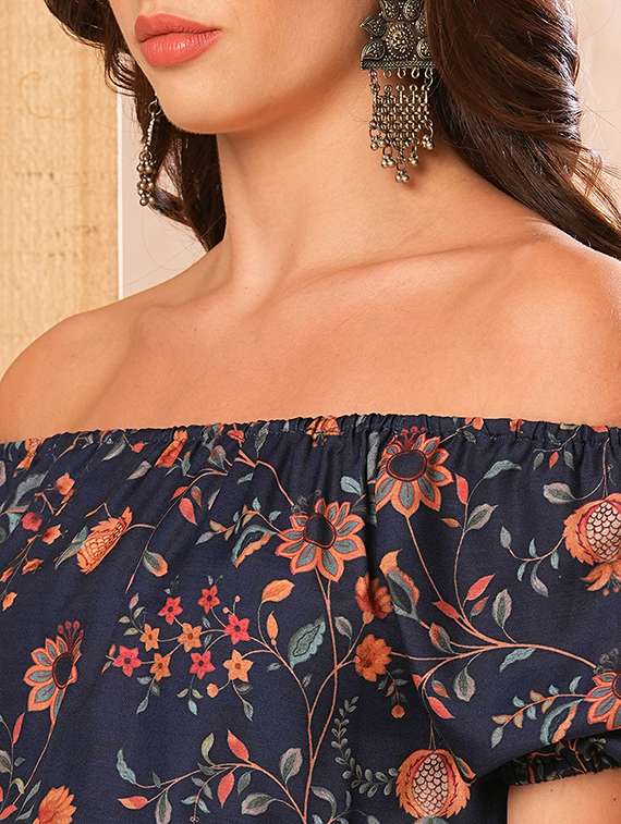 women blue florals printed fit & flare ethnic dress - 21226786 -  Standard Image - 4