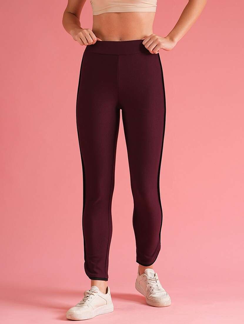 women burgundy rayon jeggings - 21226787 -  Standard Image - 1