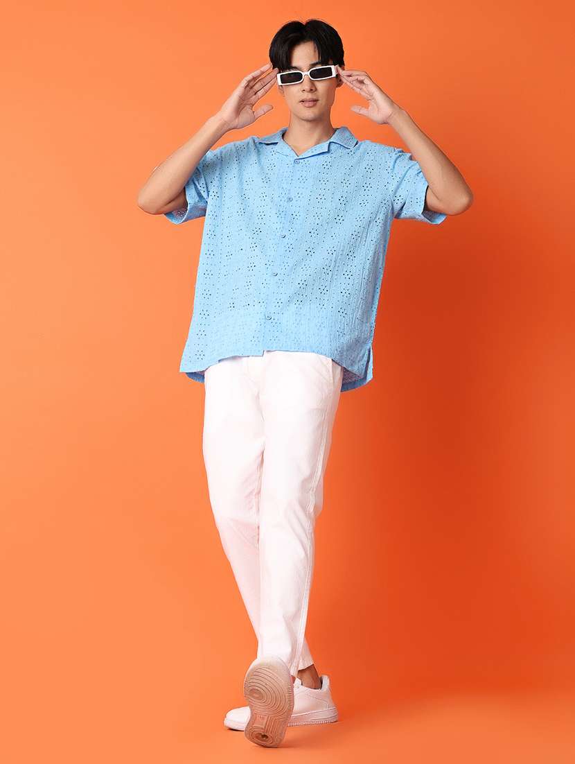 men light blue self -designed casual shirt - 21226853 -  Standard Image - 4