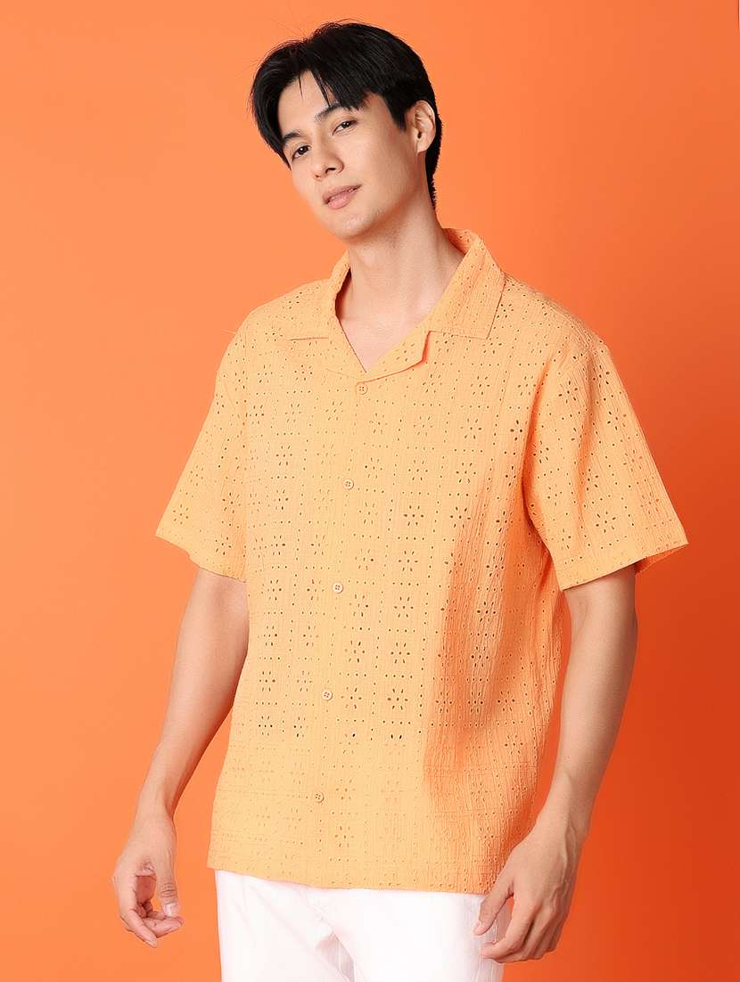 men orange self-designed casual shirt - 21226854 -  Standard Image - 1