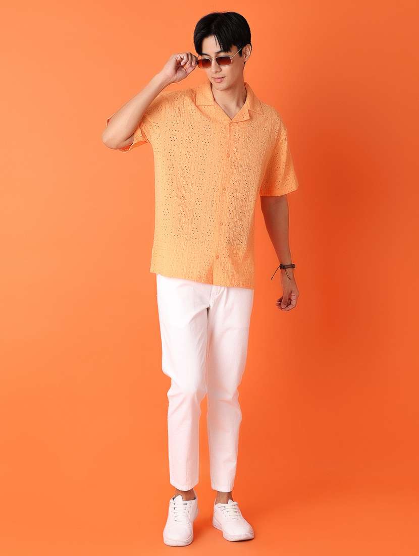 men orange self-designed casual shirt - 21226854 -  Standard Image - 4