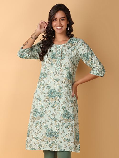 women three quarter sleeve straight kurta - 21226861 - Standard Image - 0