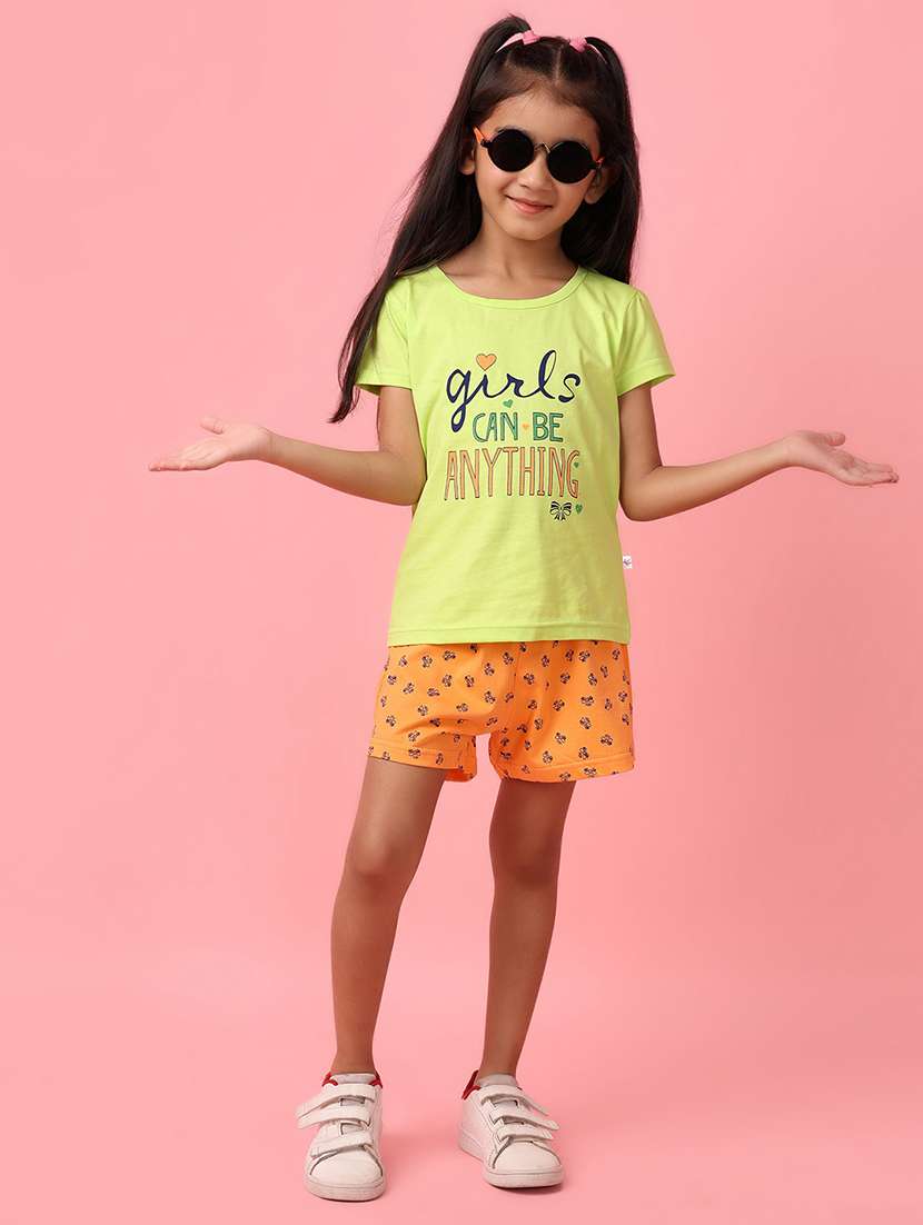 girls green cotton top & shorts set - 21226911 -  Standard Image - 4
