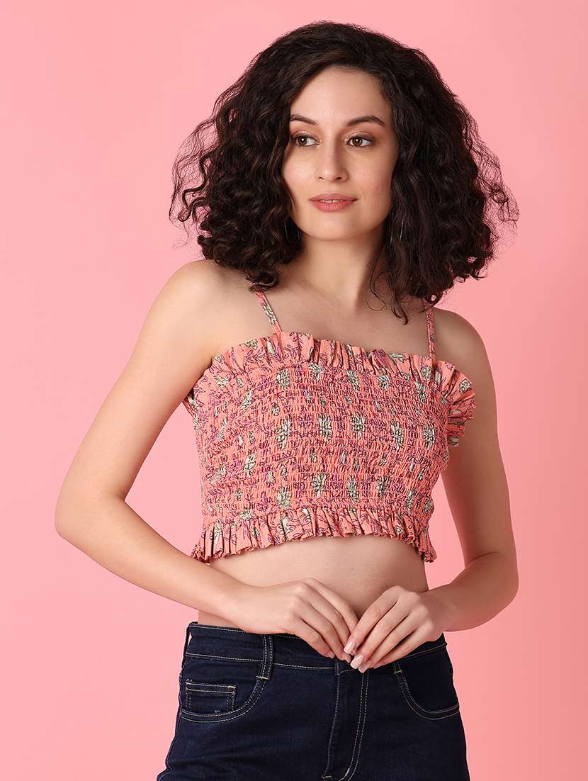 women sleeveless floral printed crop top