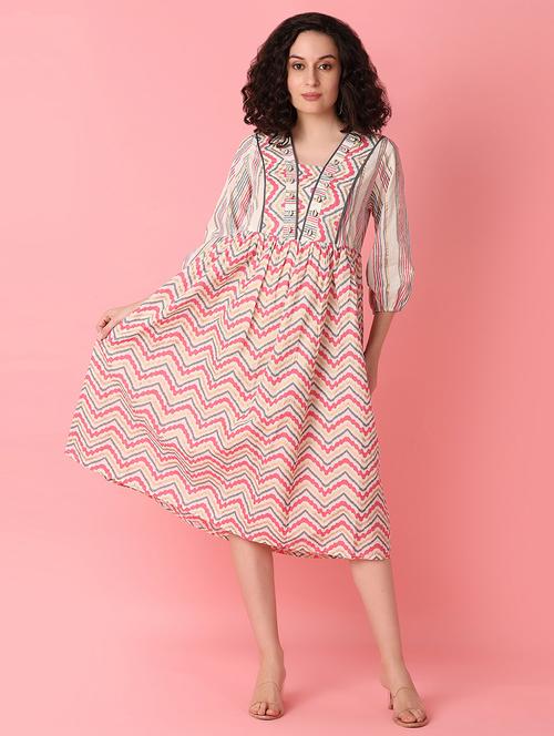 pink printed fit & flare dress - 21226926 - Standard Image - 0