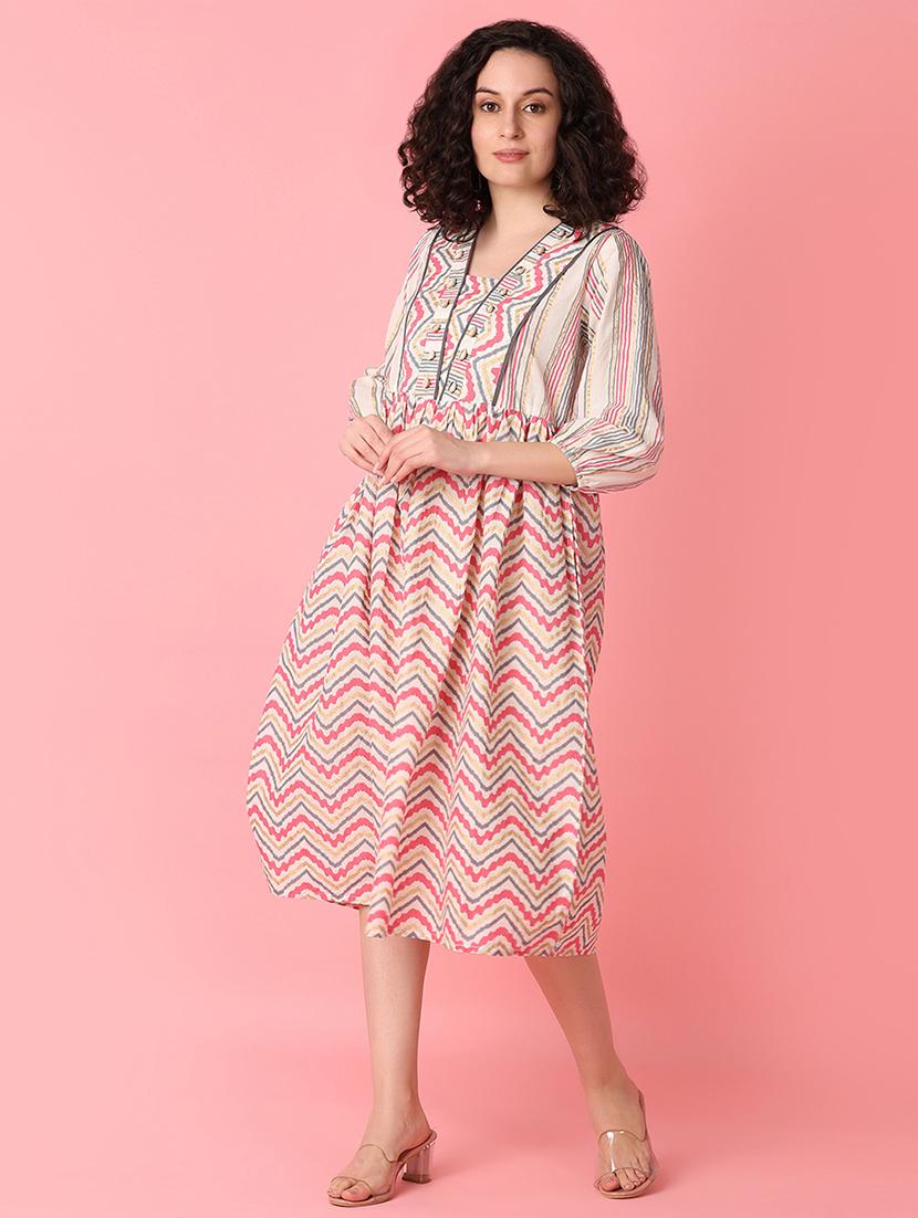 pink printed fit & flare dress - 21226926 - Standard Image - 1