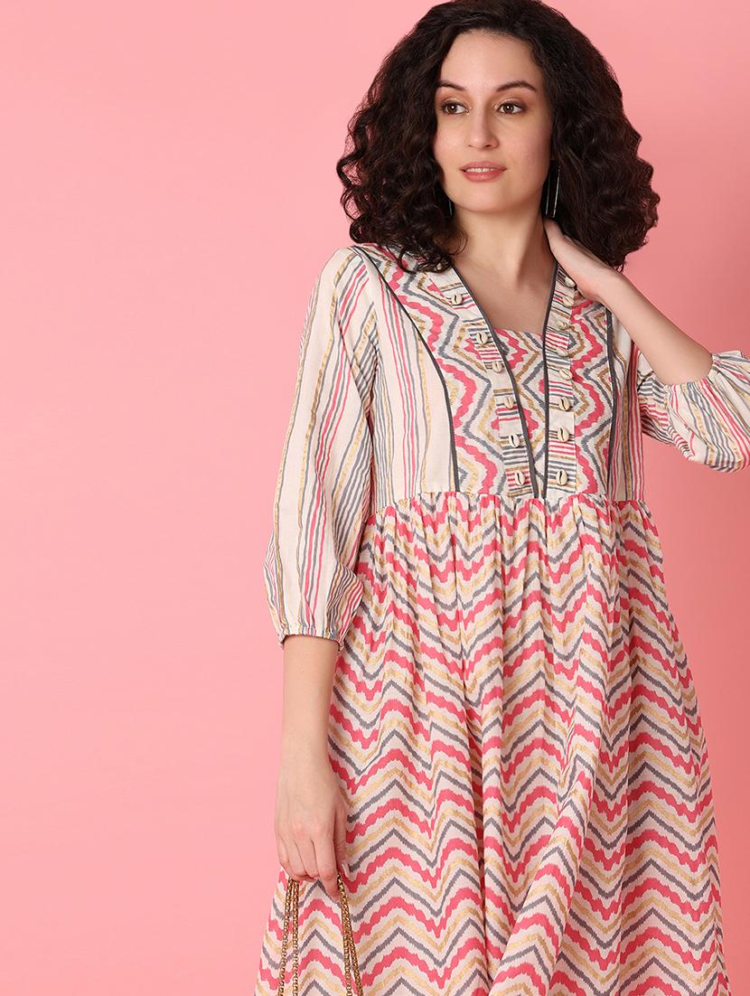 pink printed fit & flare dress - 21226926 - Standard Image - 4