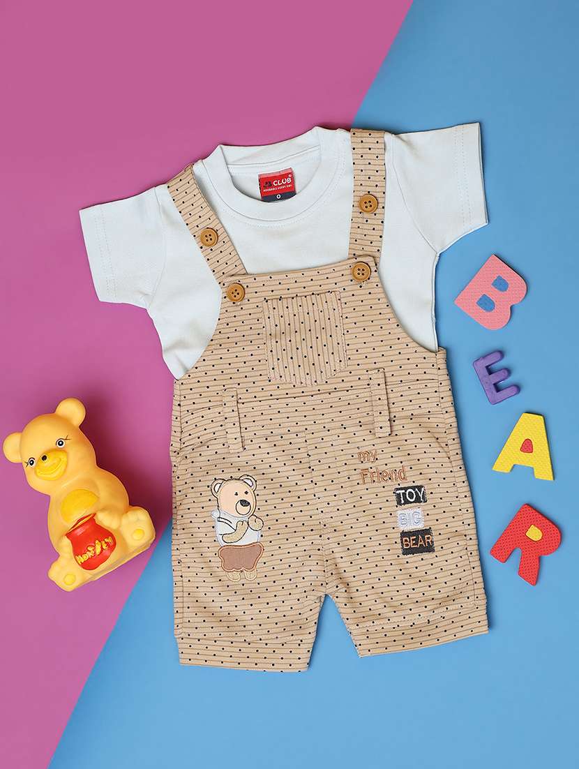 boys round neck polka dot printed dungree