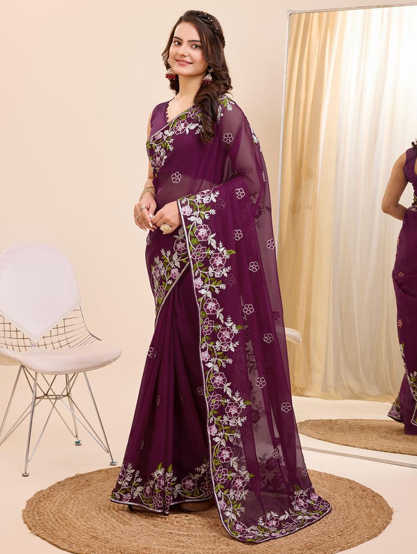 women embroidered saree with blouse - 21227186 -  Standard Image - 1