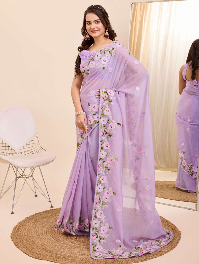women lavender embroidered saree - 21227189 -  Standard Image - 1